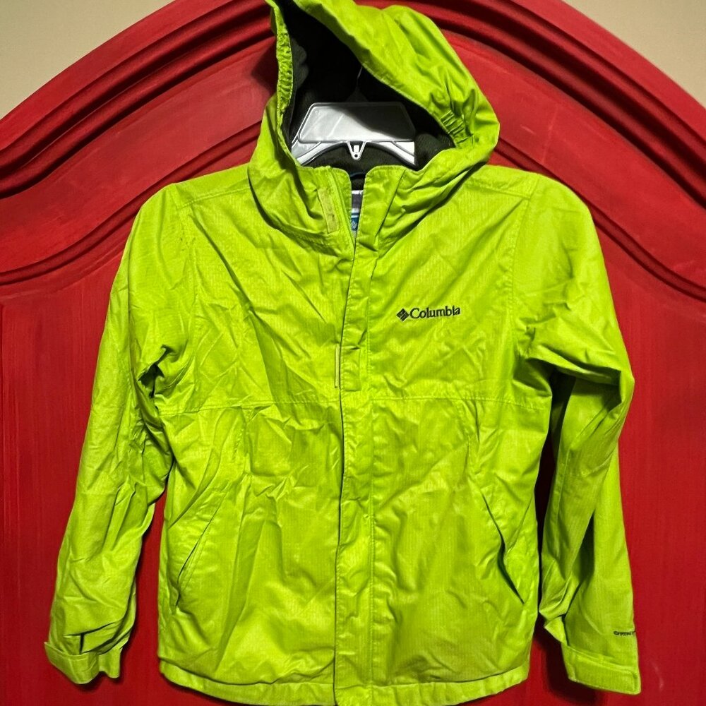 Unisex Columbia Omni-Shield rain jacket adult green hood Small Women Men